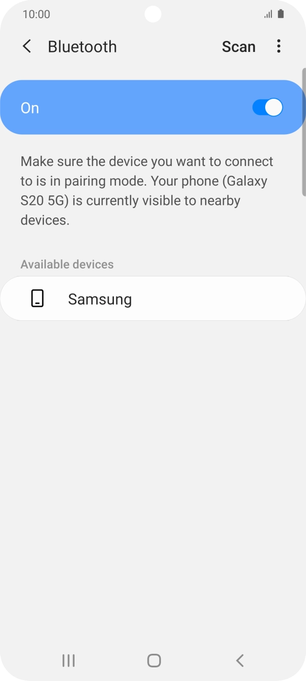 Press the required Bluetooth device and follow the instructions on the screen to pair the device with your phone.