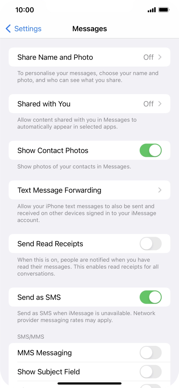 Press the indicator next to 'Send as SMS' to turn the function on or off.