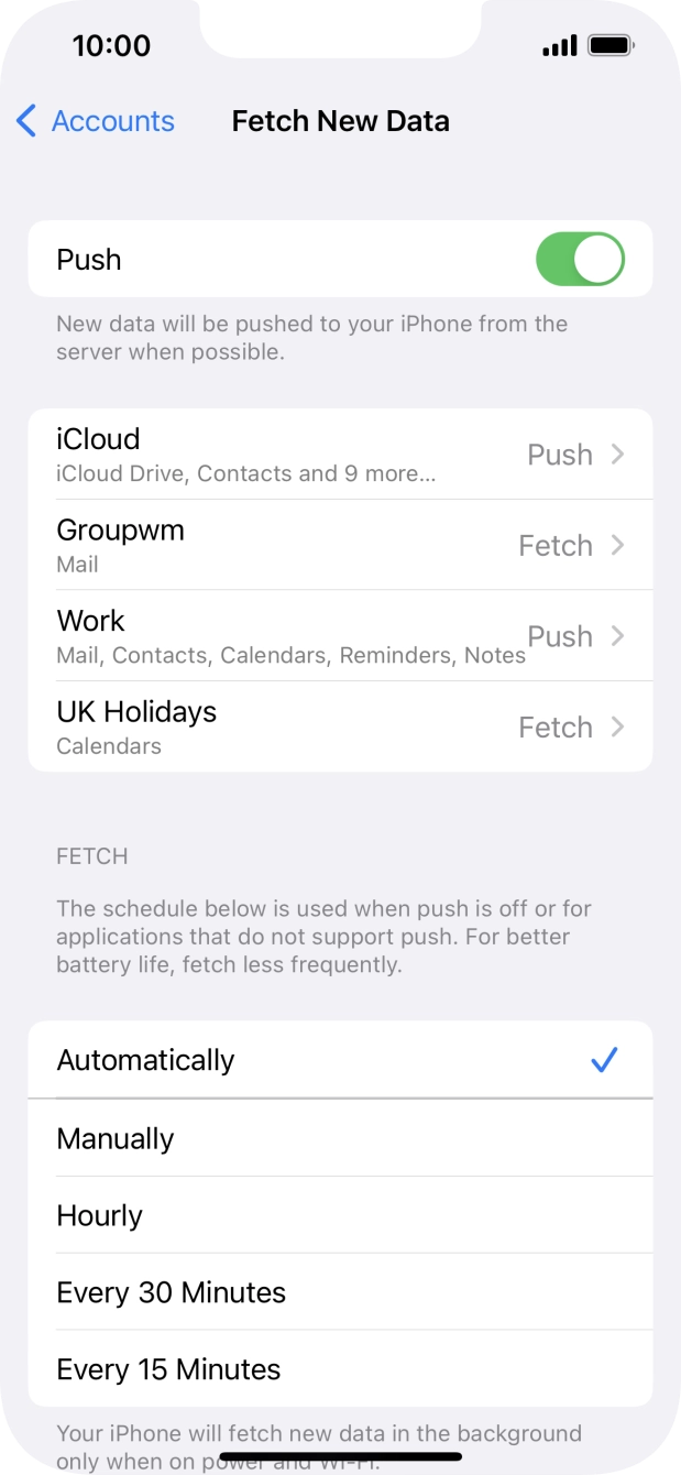 Press the indicator next to 'Push' to turn the function on or off. Press the indicator next to 'Push' to turn the function on or off.