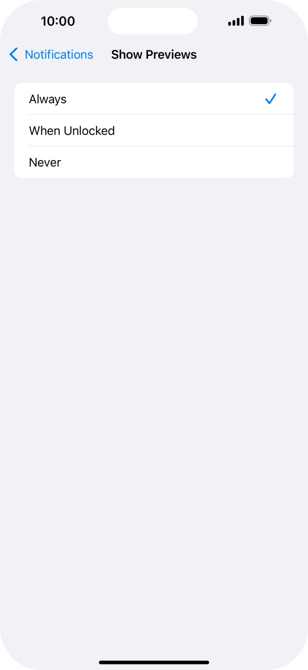 To select notification preview on the lock screen, press Always.