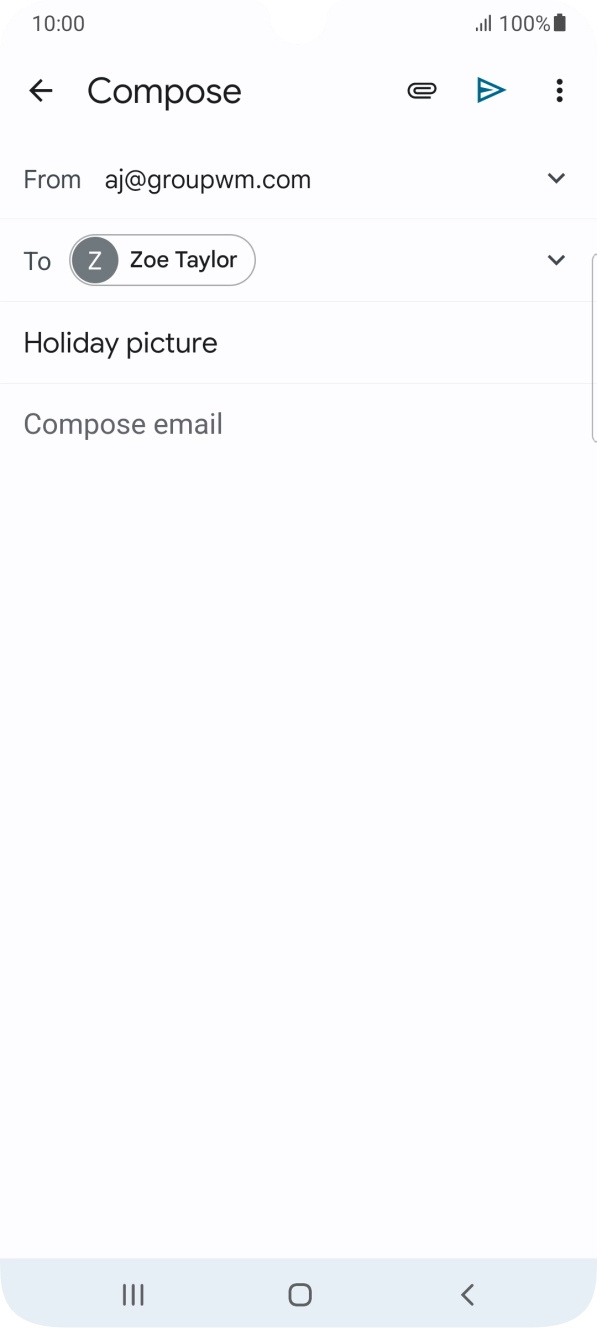 Press the text input field and write the text for your email. Press the text input field and write the text for your email.