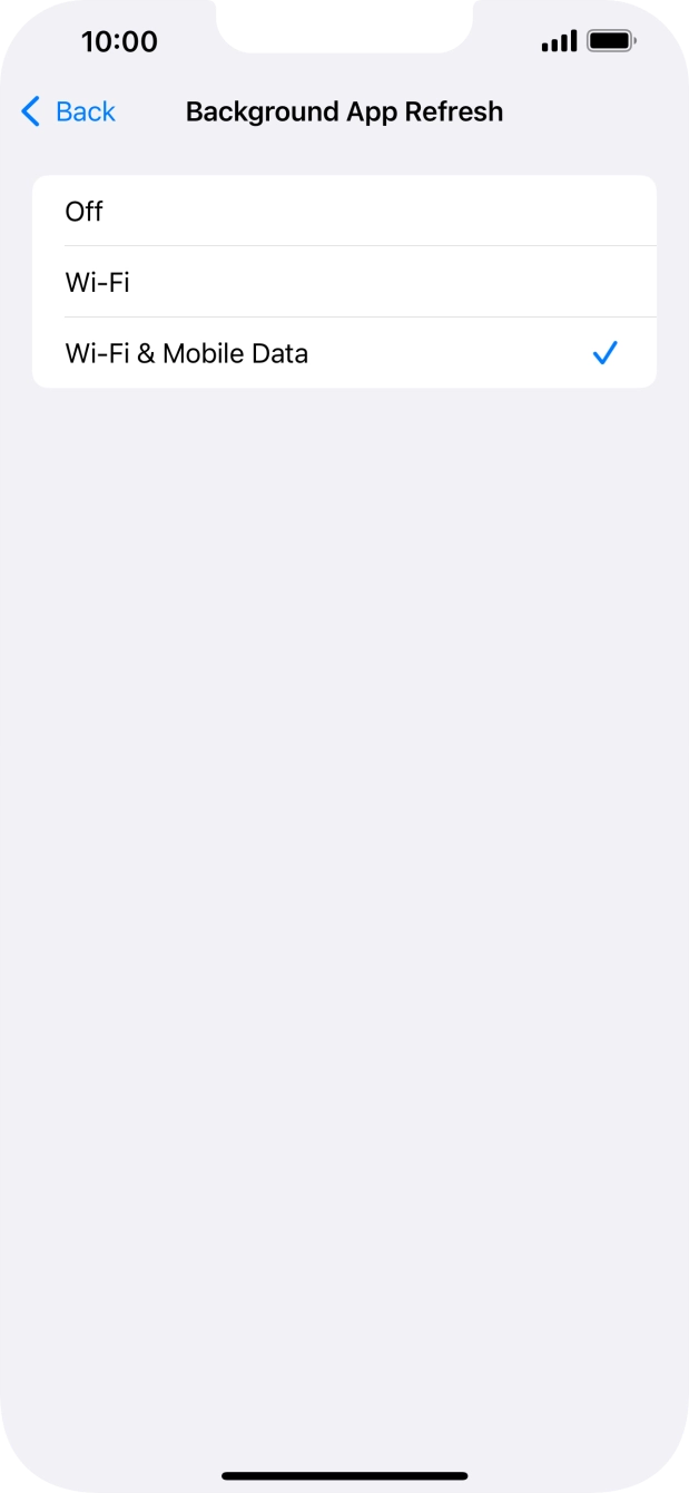 To turn off background refresh of apps, press Off. To turn off background refresh of apps, press Off.