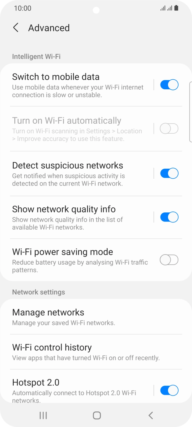 Press the indicator next to 'Switch to mobile data' to turn the function on or off. Press the indicator next to 'Switch to mobile data' to turn the function on or off.