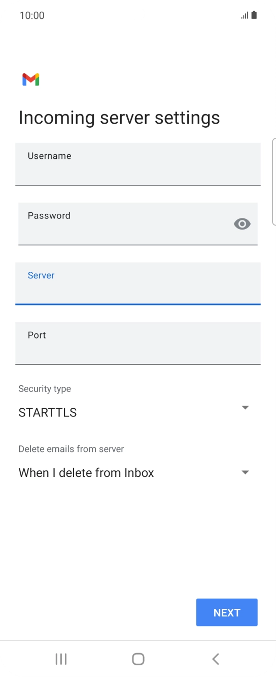 Press the field below 'Port' and key in 110. Press the field below 'Port' and key in 110.