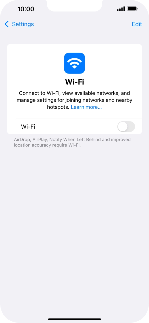 Press the indicator next to 'Wi-Fi' to turn on the function.