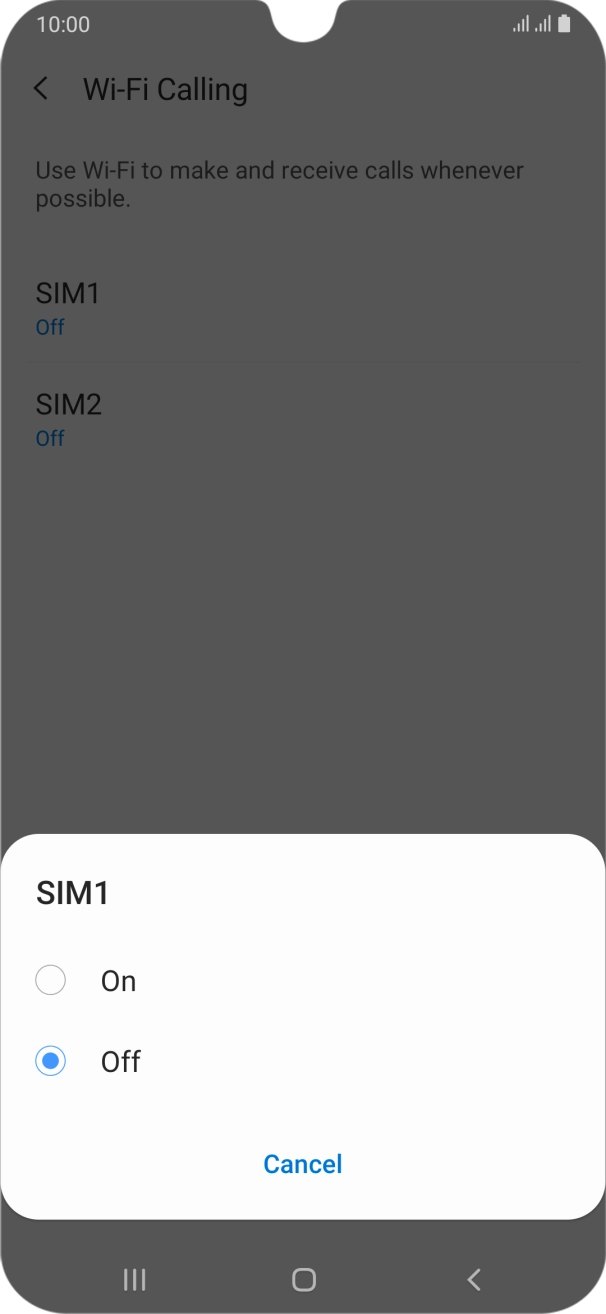 Press the required setting to turn the function on or off.