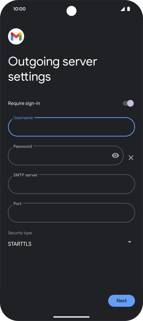 Press the field below 'Password' and key in the password of your email provider's outgoing server.