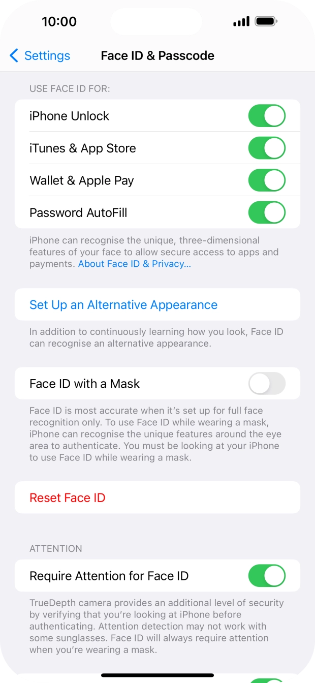 Press the indicators next to the required settings to turn them on or off.