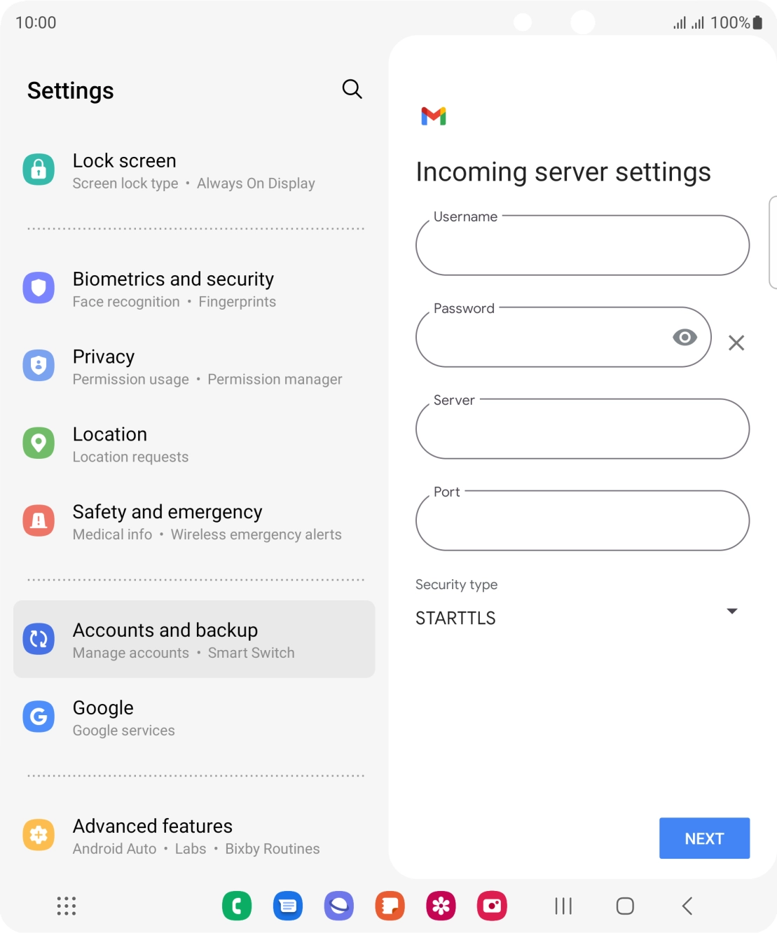 Press the field below 'Username' and key in the username for your email account. Press the field below 'Username' and key in the username for your email account.