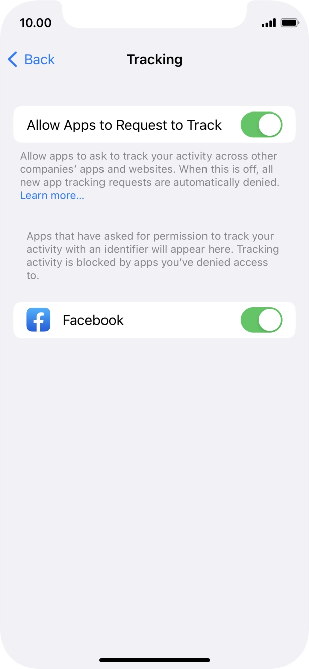 Press the indicator next to 'Allow Apps to Request to Track' to turn the function on or off.