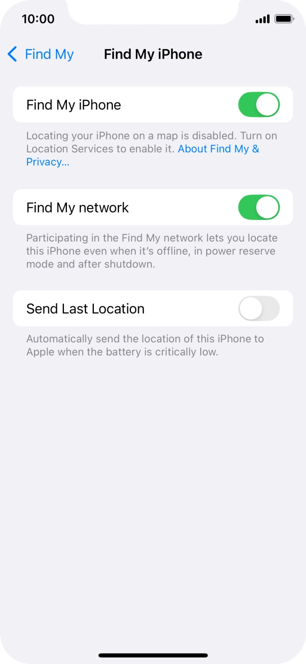 Press the indicator next to 'Find My network' to turn the function on or off. If you turn on the function, you need to follow the instructions on the screen to finish the activation. Press the indicator next to 'Find My network' to turn the function on or off. If you turn on the function, you need to follow the instructions on the screen to finish the activation.