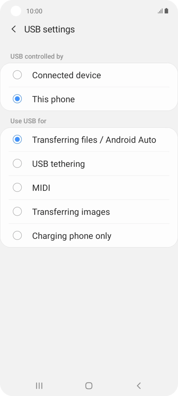 Press Transferring files / Android Auto.