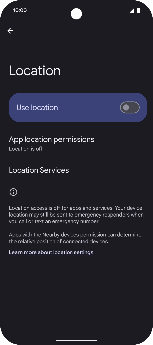 Press the indicator next to 'Use location' to turn the function on or off.