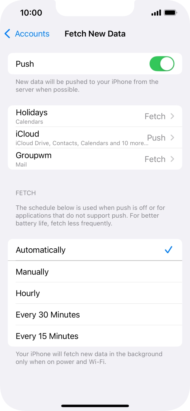 Press the indicator next to 'Push' to turn the function on or off.