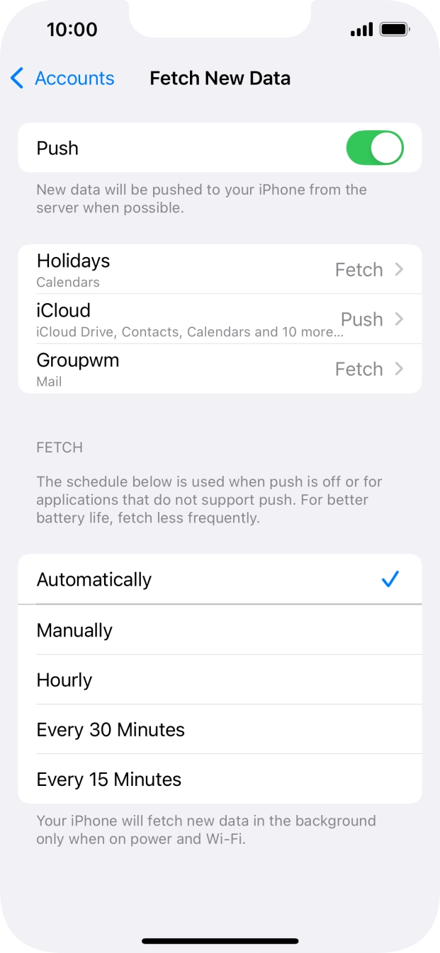 Press the indicator next to 'Push' to turn the function on or off. Press the indicator next to 'Push' to turn the function on or off.