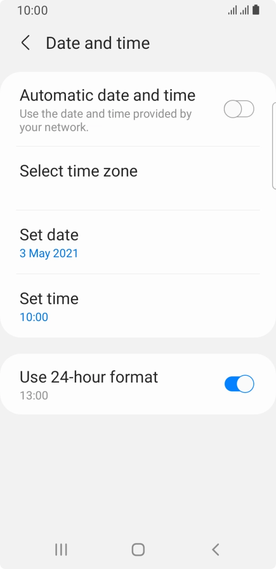 Press the indicator next to 'Automatic date and time' to turn on the function.