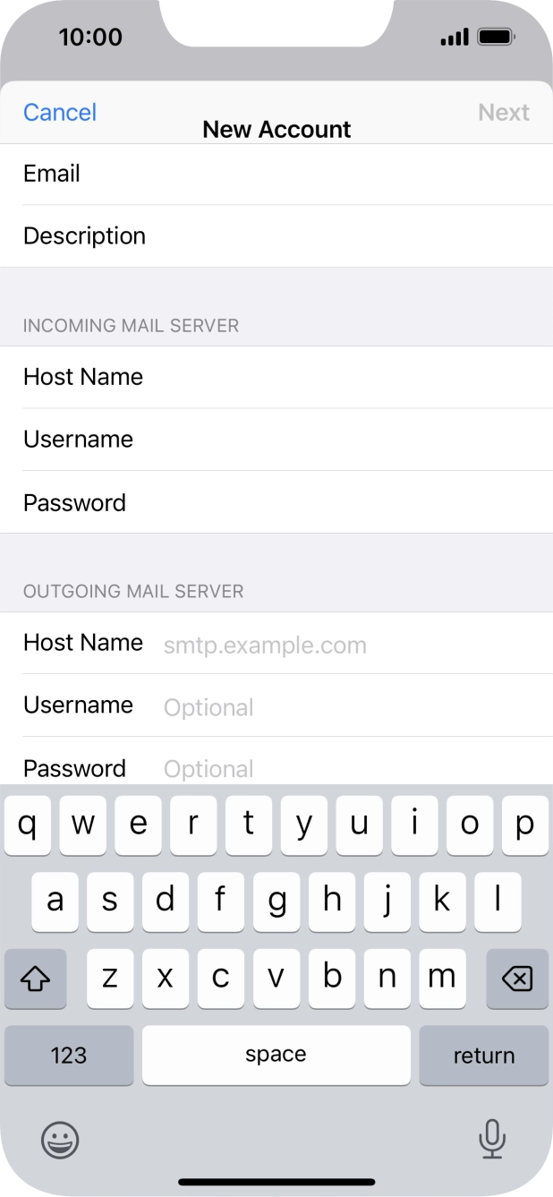 Press Host Name and key in the name of your email provider's outgoing server.