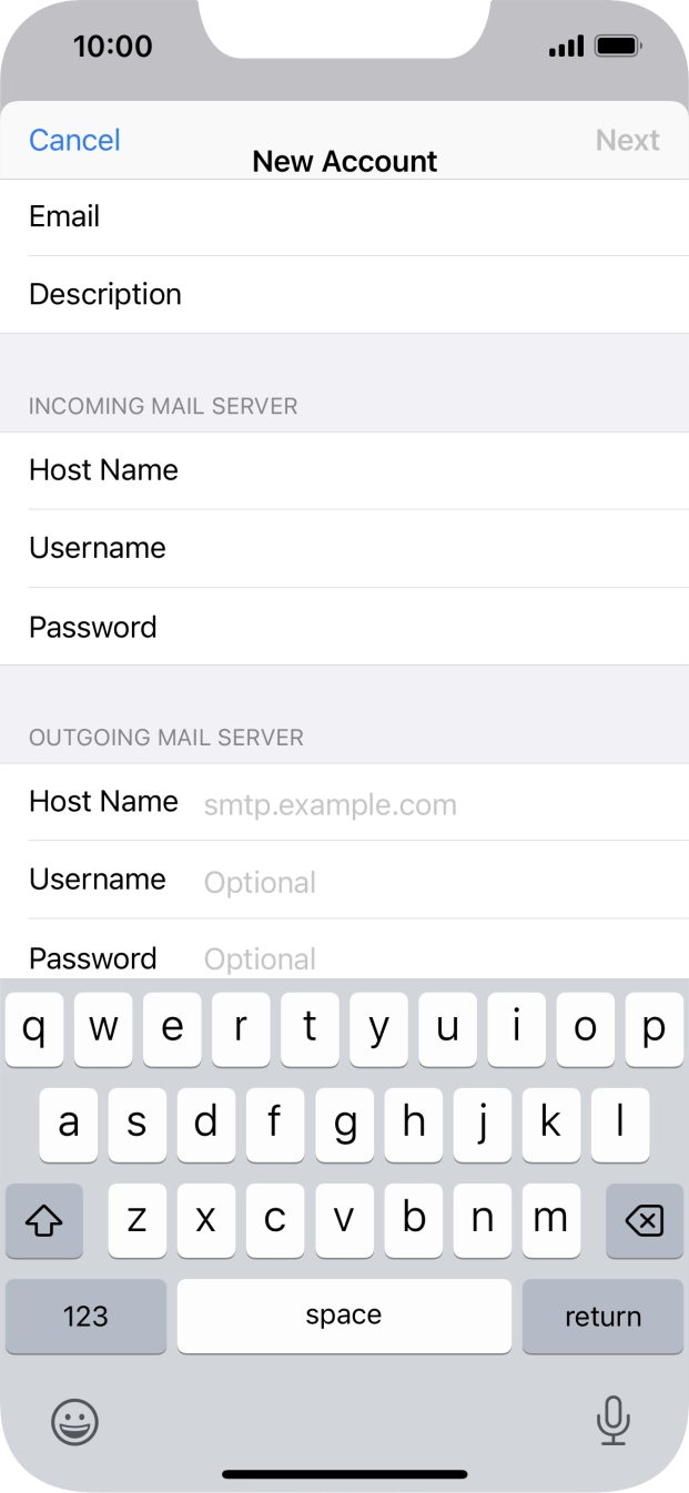 Press Host Name and key in the name of your email provider's outgoing server. Press Host Name and key in the name of your email provider's outgoing server.