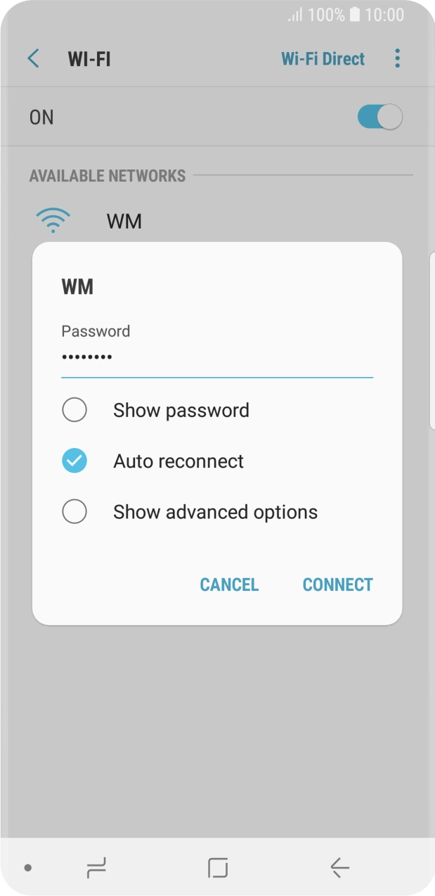 Key in the password for the WiFi network and press CONNECT.