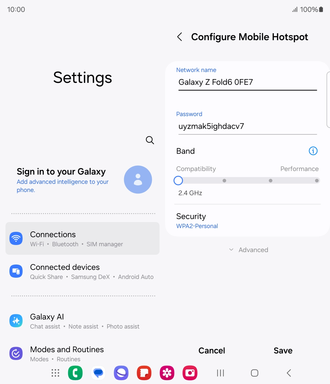 Press the field below 'Network name' and key in the required name.