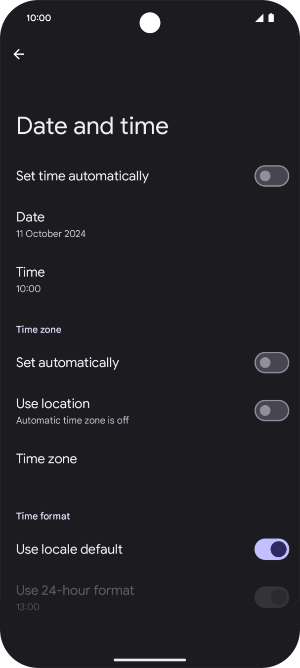 Press the indicator next to 'Set time automatically' to turn on the function.