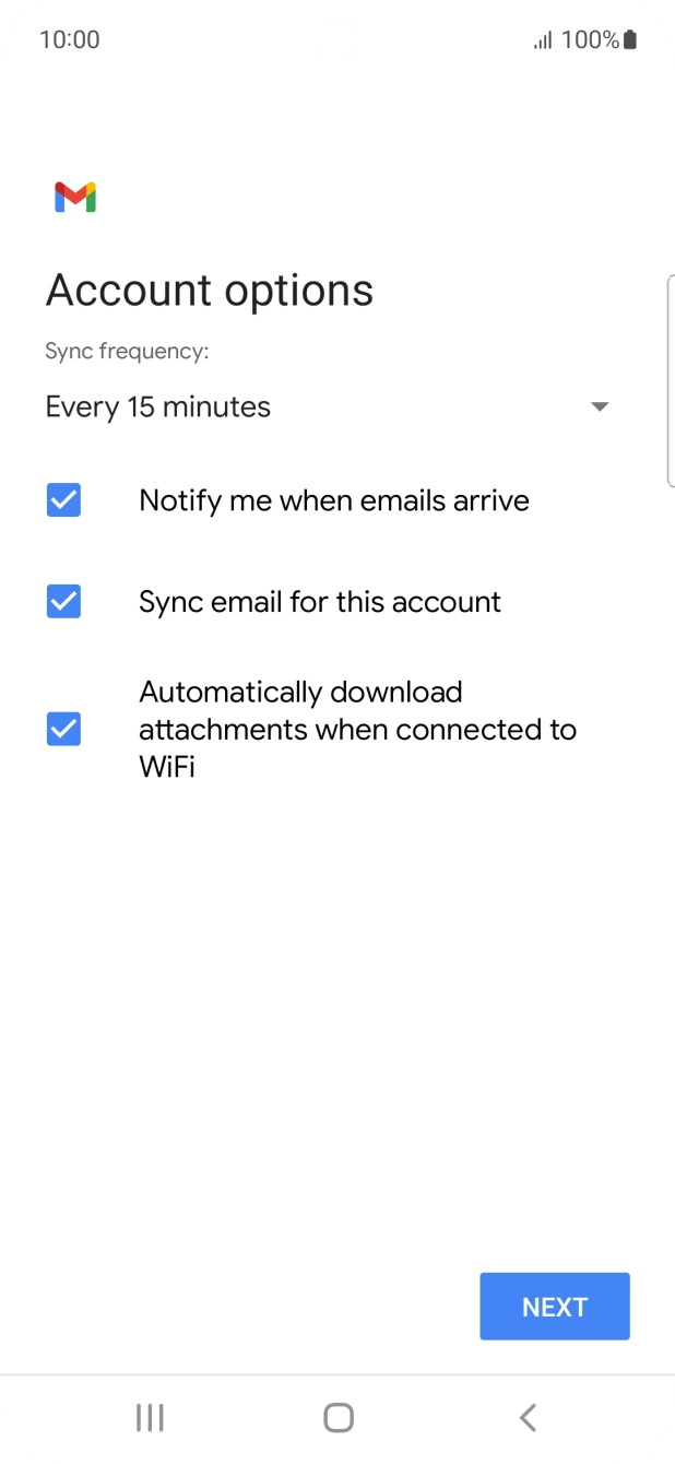 If this screen is displayed, you email account has been recognised and set up automatically. Follow the instructions on the screen to key in more information and finish setting up your phone.