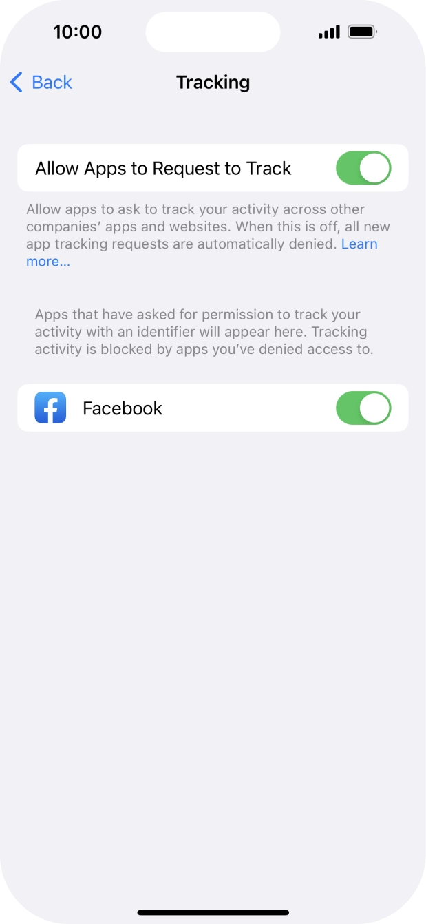 Press the indicator next to 'Allow Apps to Request to Track' to turn the function on or off.