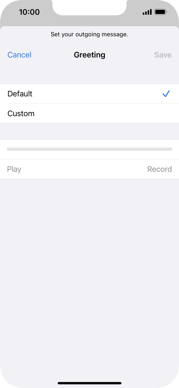 Press Default to select the default greeting. Press Default to select the default greeting.