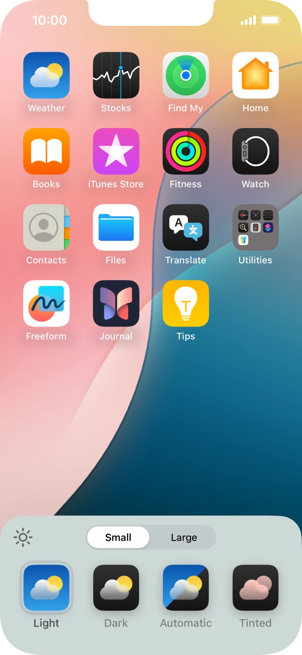 Press the required setting to select the size of app icons on the home screen.