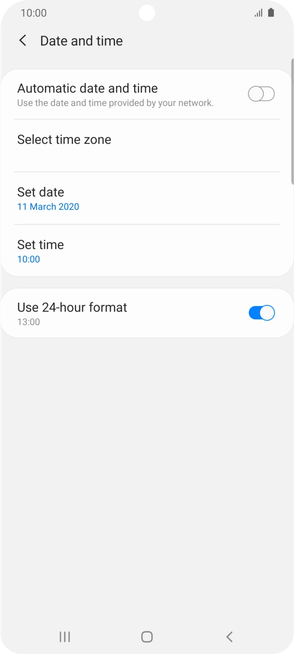 Press the indicator next to 'Automatic date and time' to turn on the function.