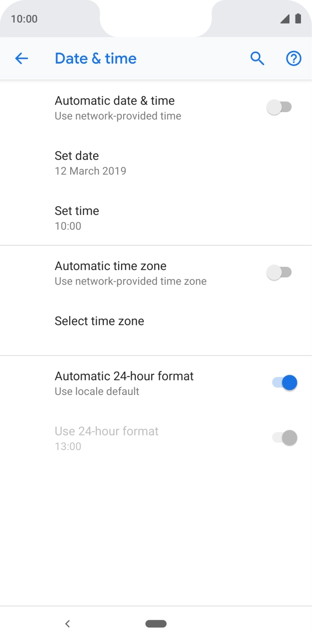 Press the indicator next to 'Automatic date & time' to turn on the function.