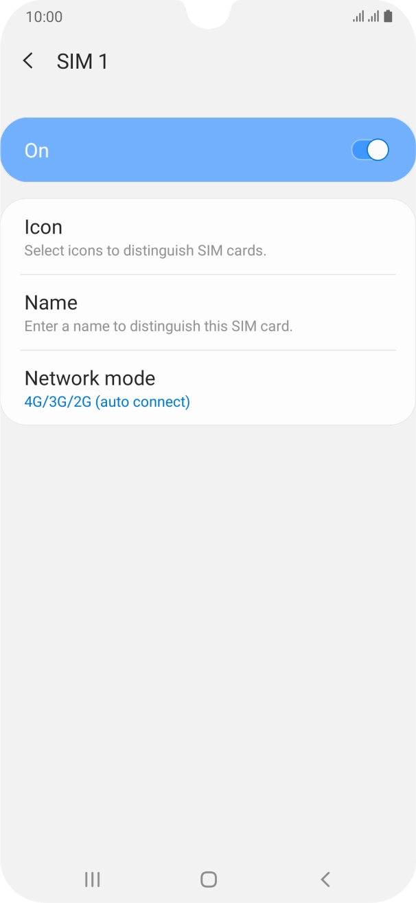 Press the indicator to turn use of the SIM on or off.