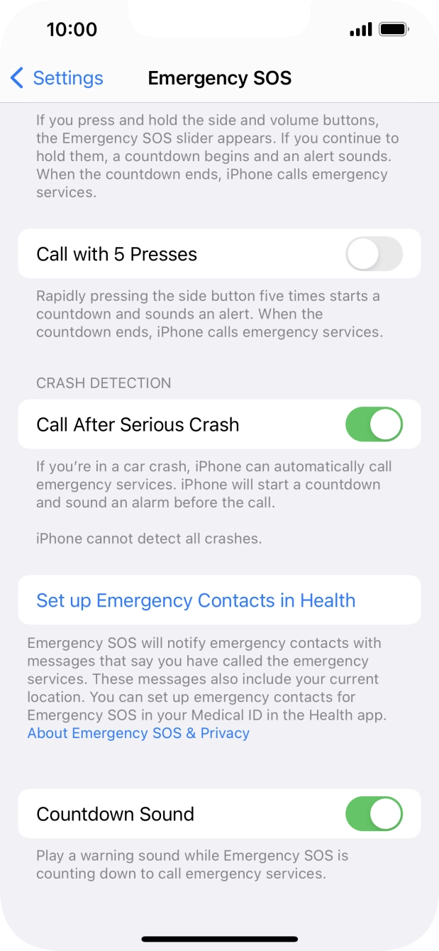 Press the indicator next to 'Countdown Sound' to turn the function on or off.