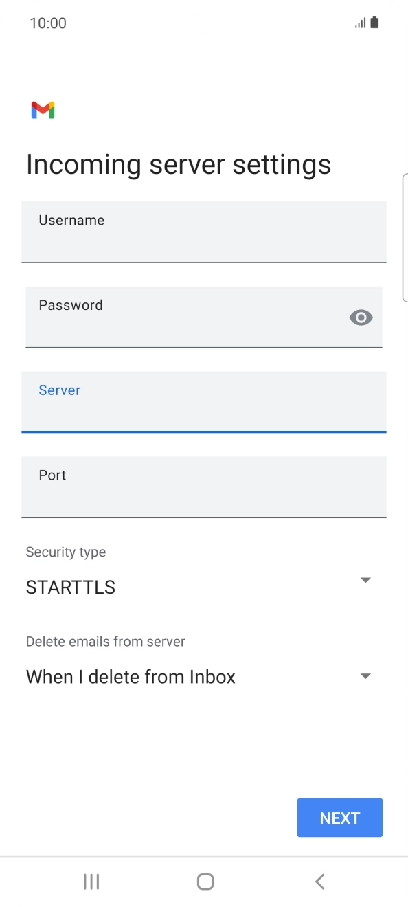 Press the field below 'Port' and key in 110. Press the field below 'Port' and key in 110.