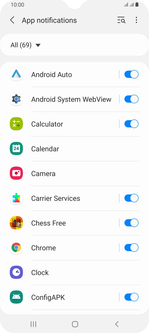 Press the indicators next to the required apps to turn the function on or off.