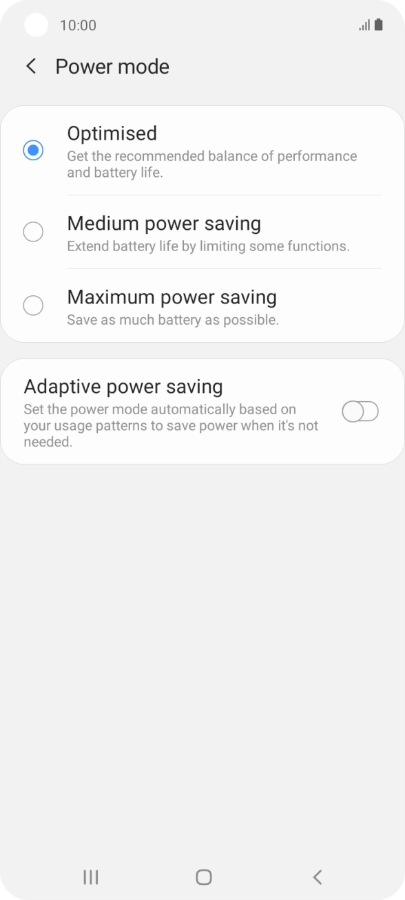Press the required setting.