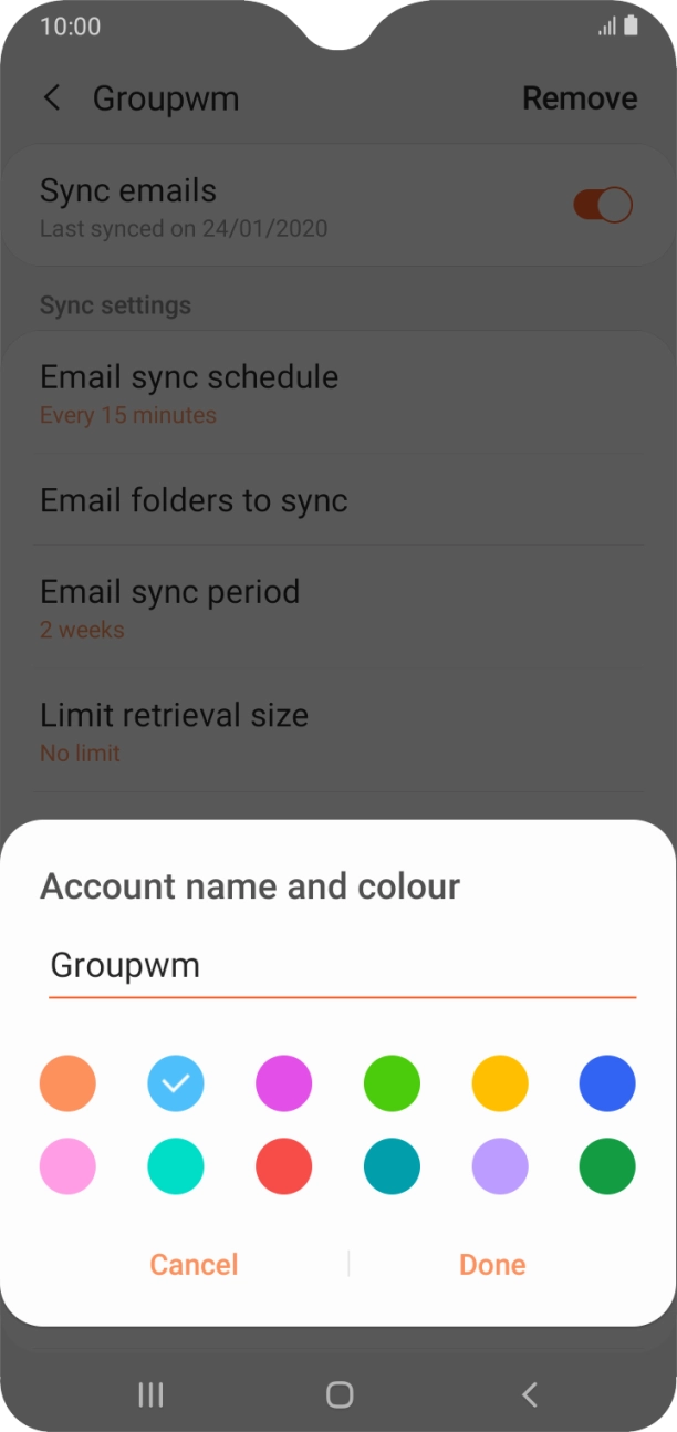 Key in the required name for the email account and press Done. Key in the required name for the email account and press Done.