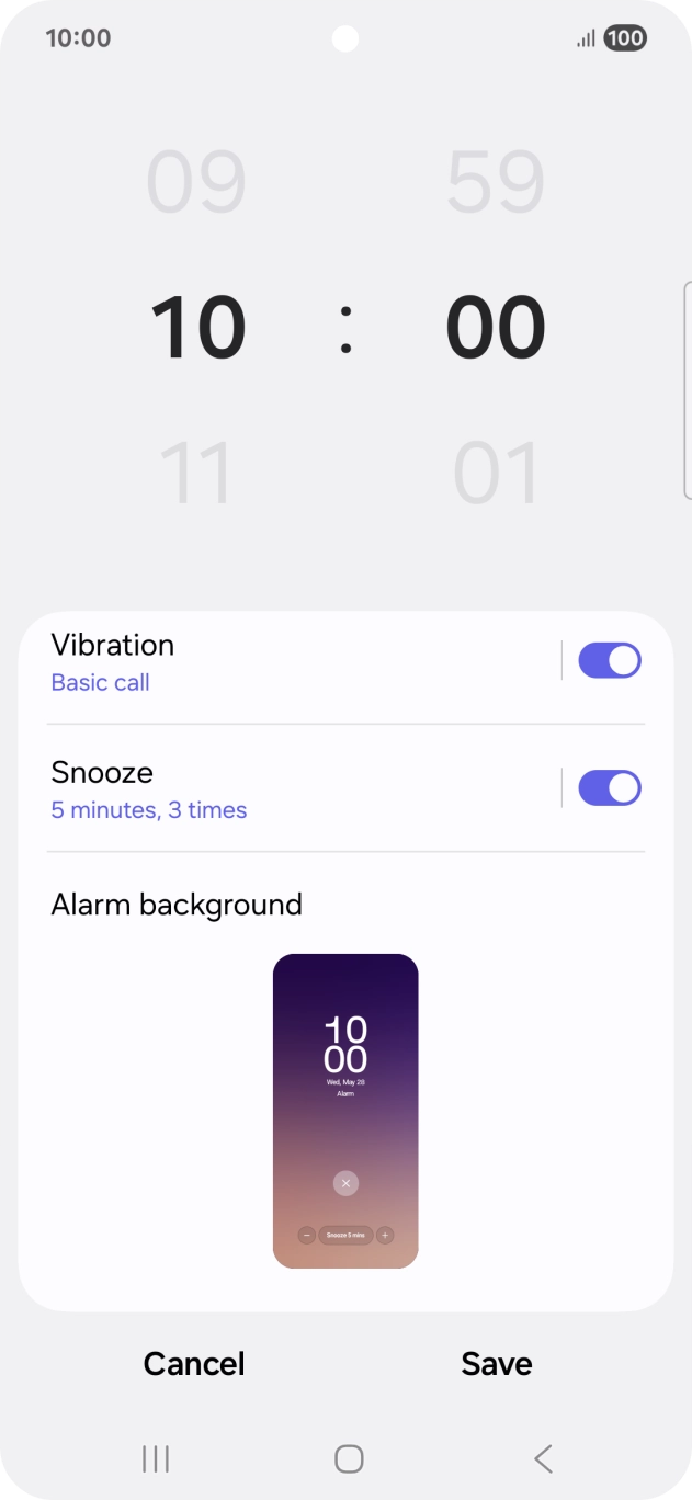 Press the indicator next to 'Snooze' to turn snooze on or off.