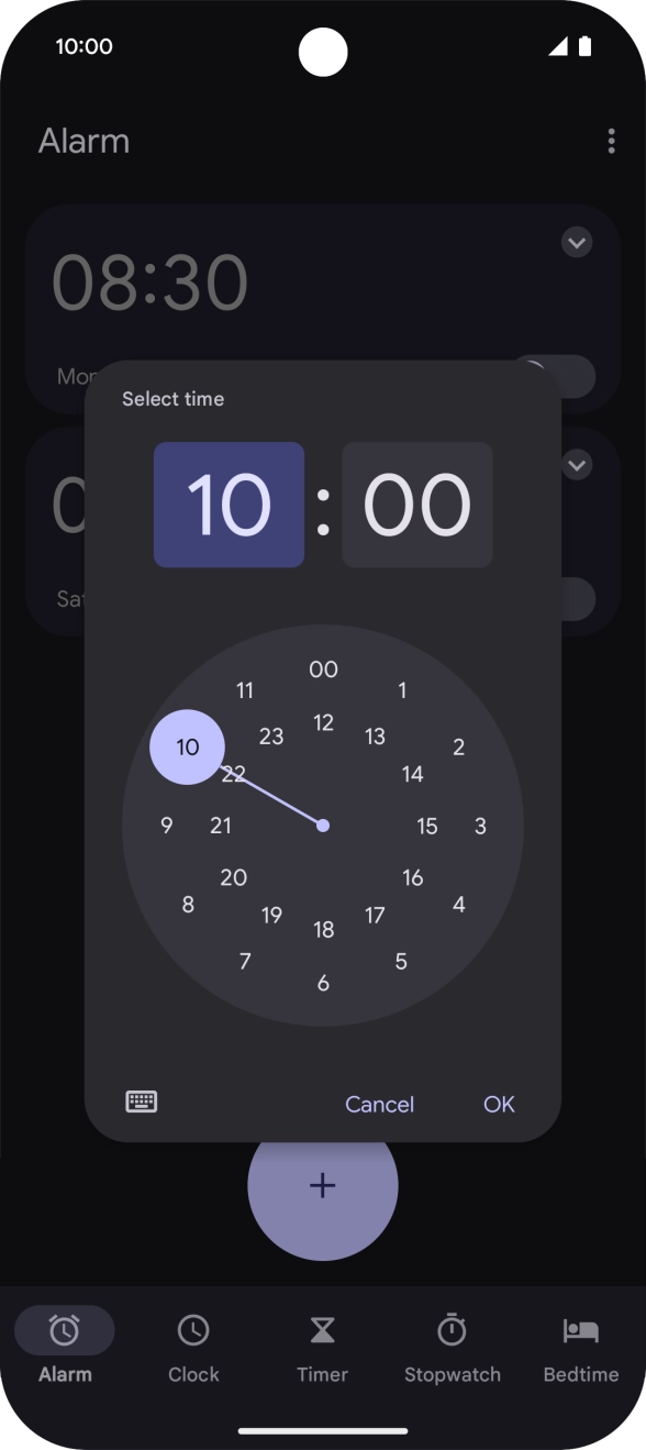 Drag the hand to the required hour and minute.