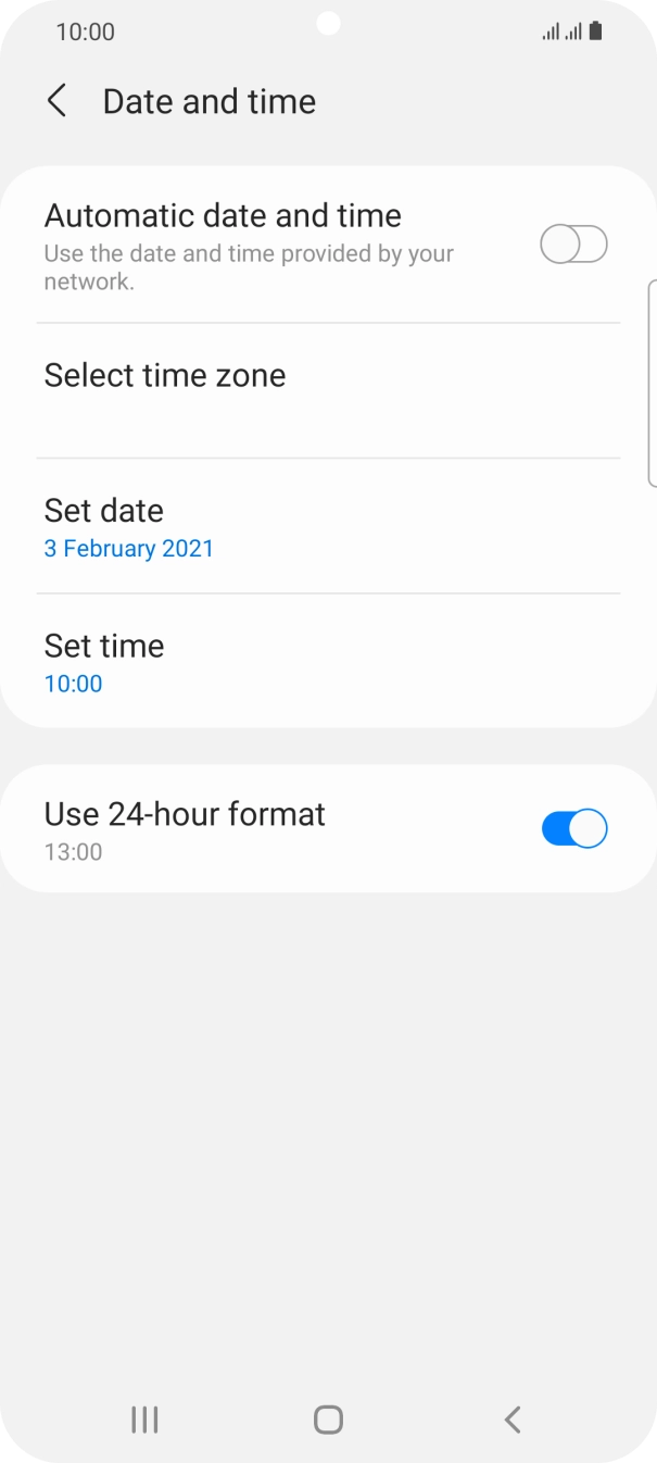 Press the indicator next to 'Automatic date and time' to turn on the function.