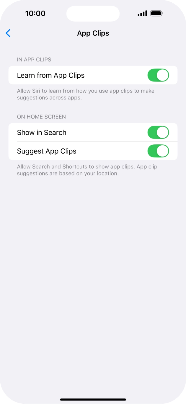 Press the indicators next to the required settings to turn them on or off.