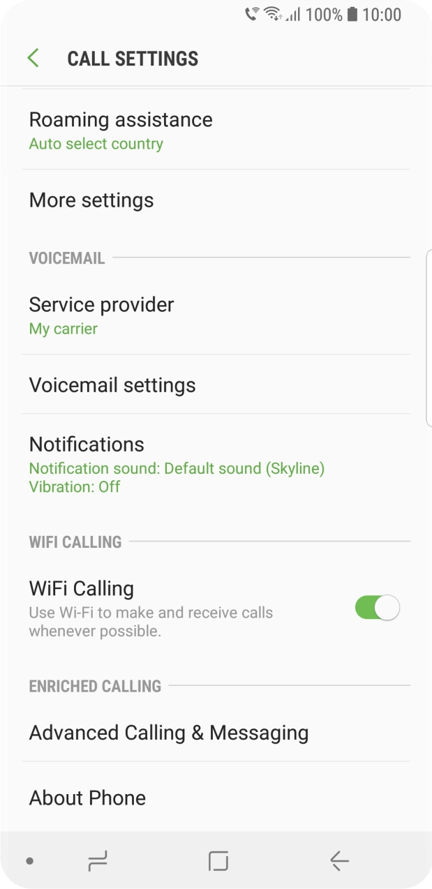 When WiFi Calling is active, the WiFi Calling icon is displayed.