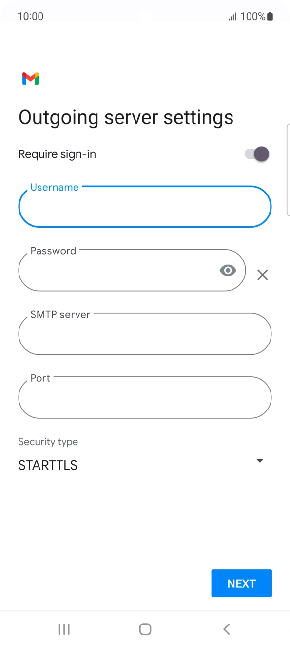 Press the field below 'Password' and key in the password of your email provider's outgoing server. Press the field below 'Password' and key in the password of your email provider's outgoing server.