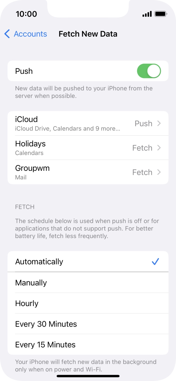Press the indicator next to 'Push' to turn the function on or off. Press the indicator next to 'Push' to turn the function on or off.