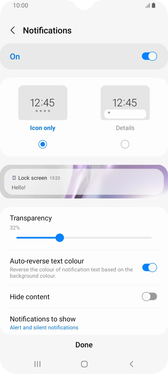 Press the required settings to turn them on or off.