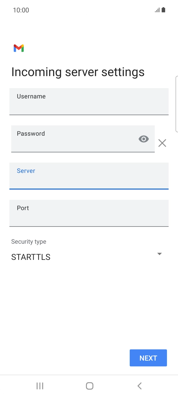 Press the field below 'Port' and key in 143. Press the field below 'Port' and key in 143.