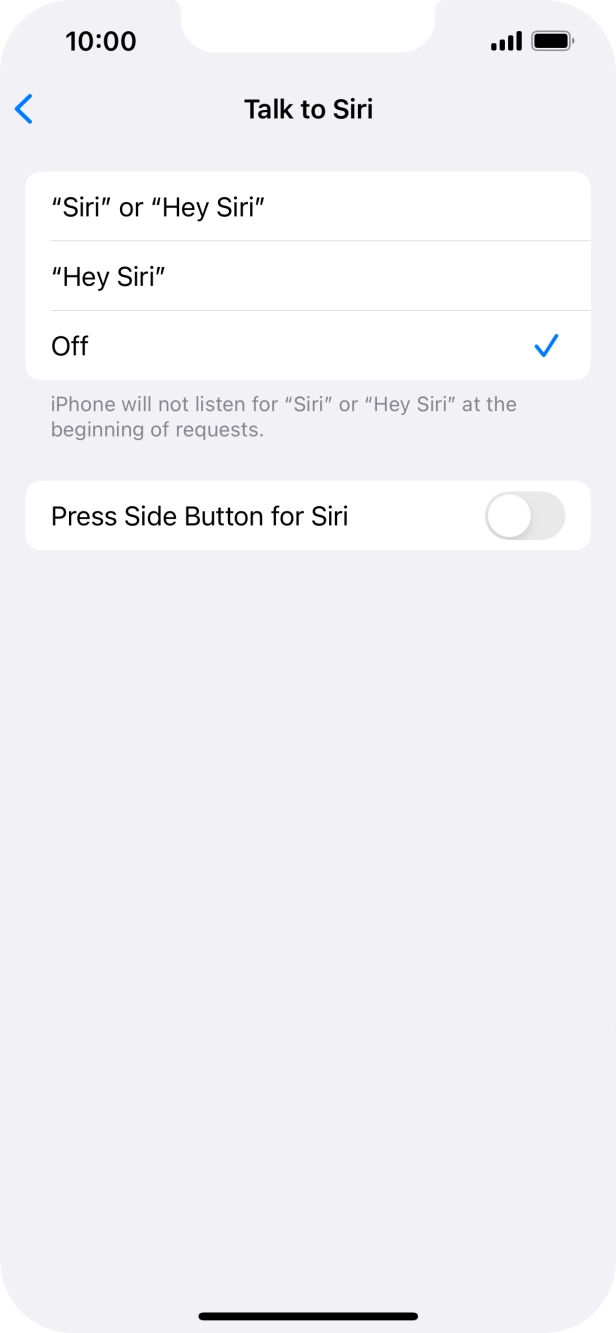 Press the indicator next to 'Press Side Button for Siri' to turn on the function.