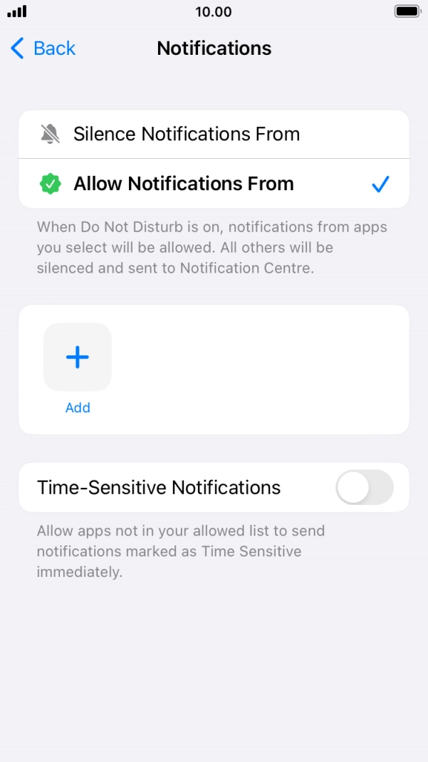 Press the indicator next to 'Time-Sensitive Notifications' to turn display of timed notifications on or off when Do Not Disturb is turned on.