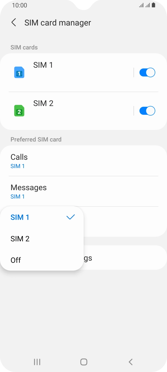 Press the required setting.