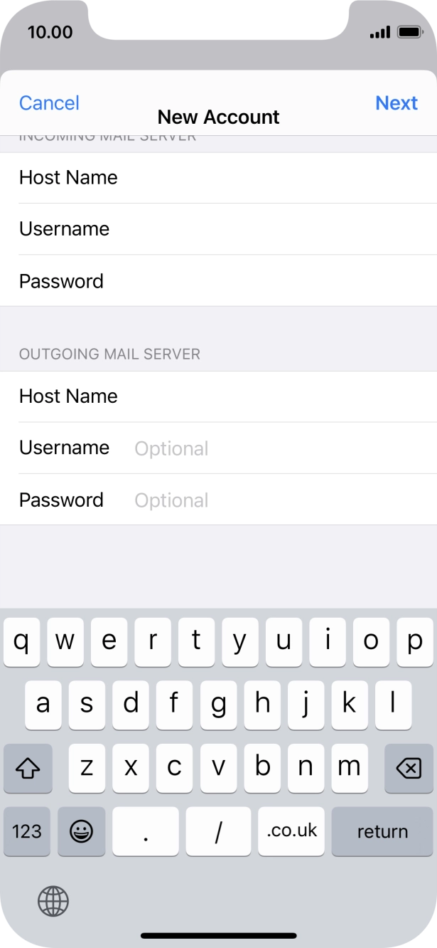 Press Username and key in the username for your email account. Press Username and key in the username for your email account.